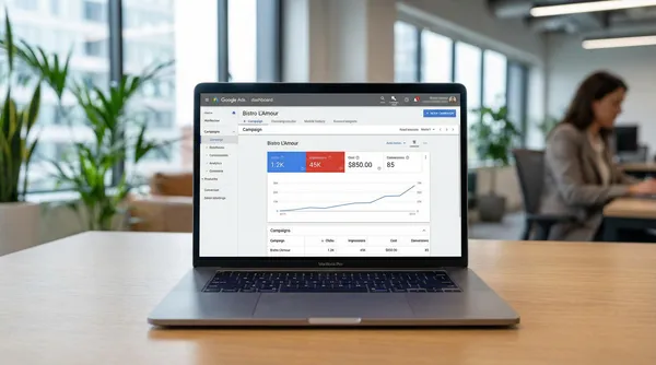 Campagne Google Ads pour restaurant sur écran laptop